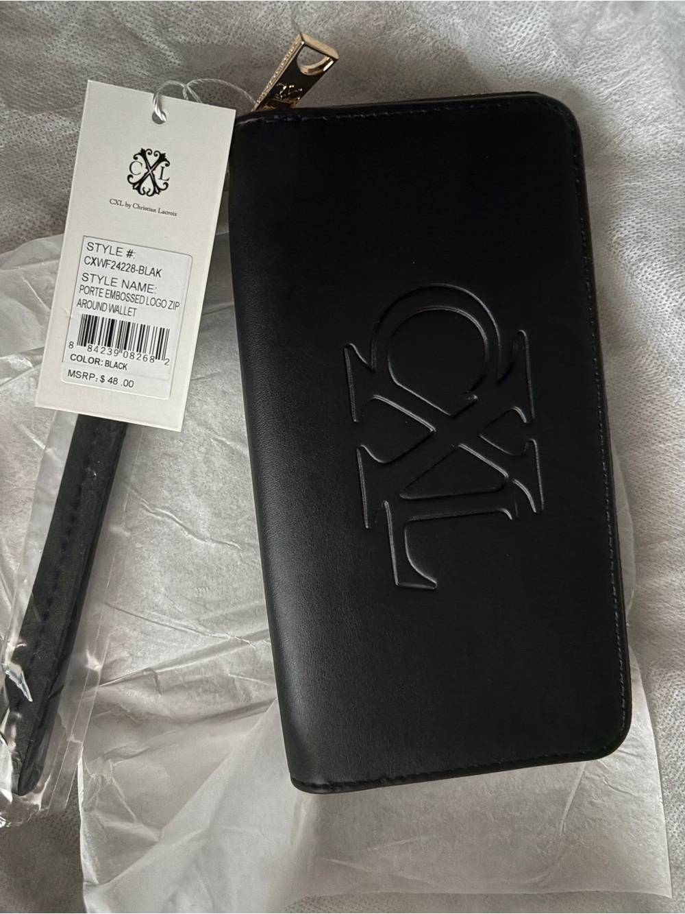 Christian Lacroix Black Embossed Logo Zip Around Wallet new